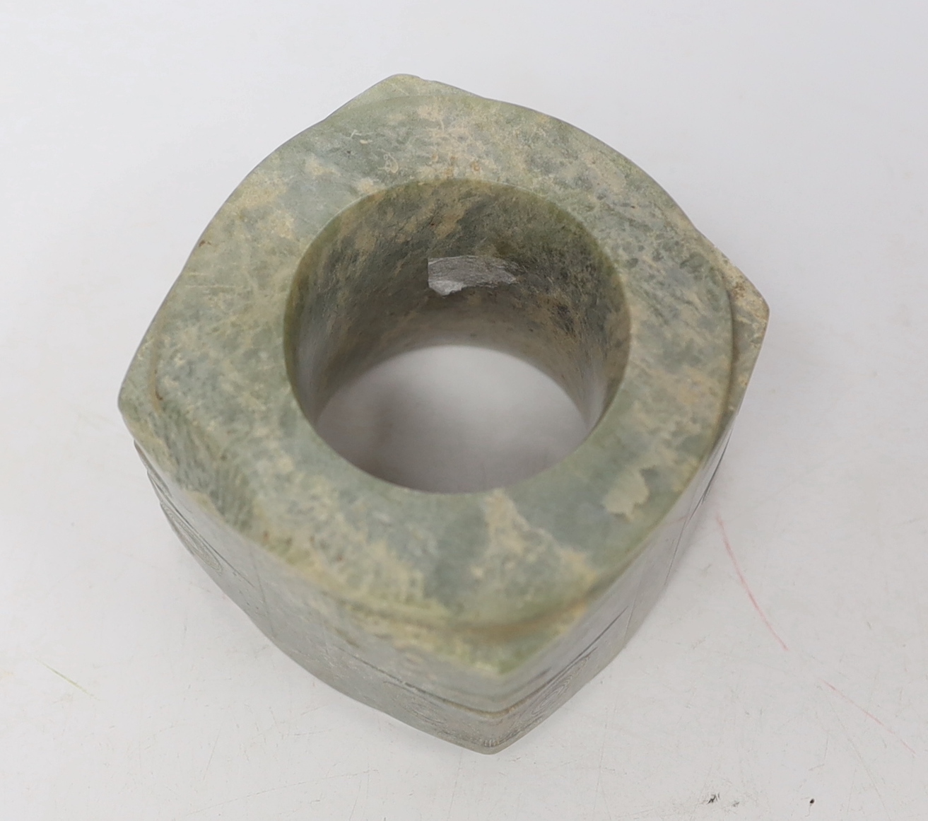 A Chinese jade cong, in a case, 6cm high